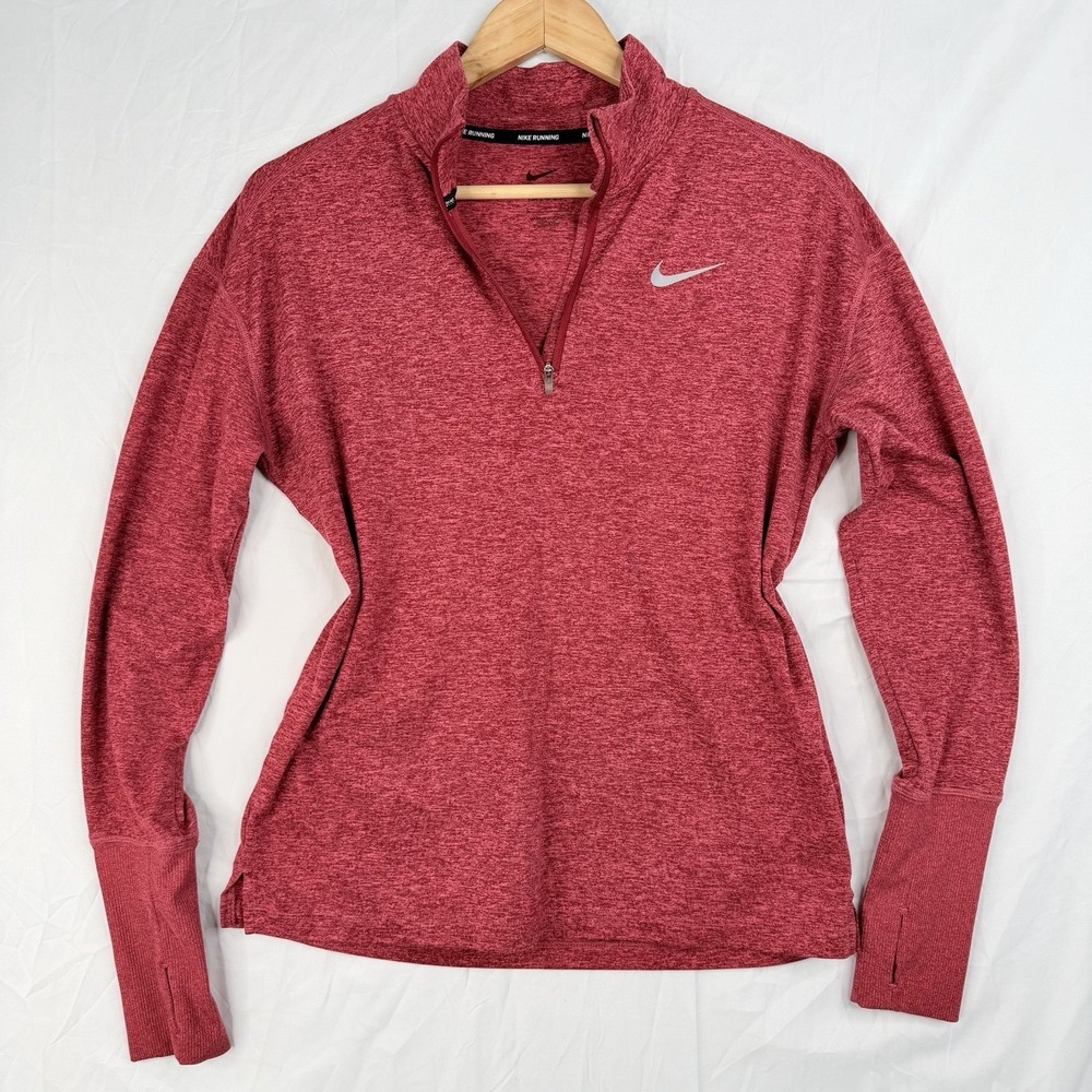 Nike Running Dri-Fit Women's 1/4 Zip‎ Red SZ-Small Thumb Hole Long Sleeve